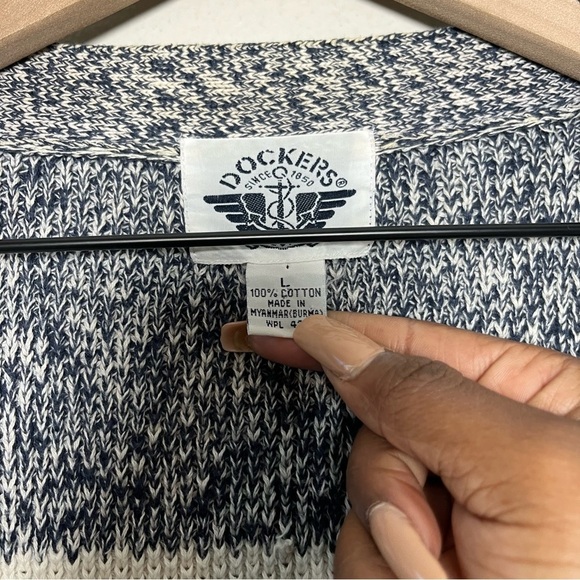VTG Dockers Men Cardigan Sweater Large Preppy‎ Gray Stripe Southwestern Outdoor - Picture 5 of 8